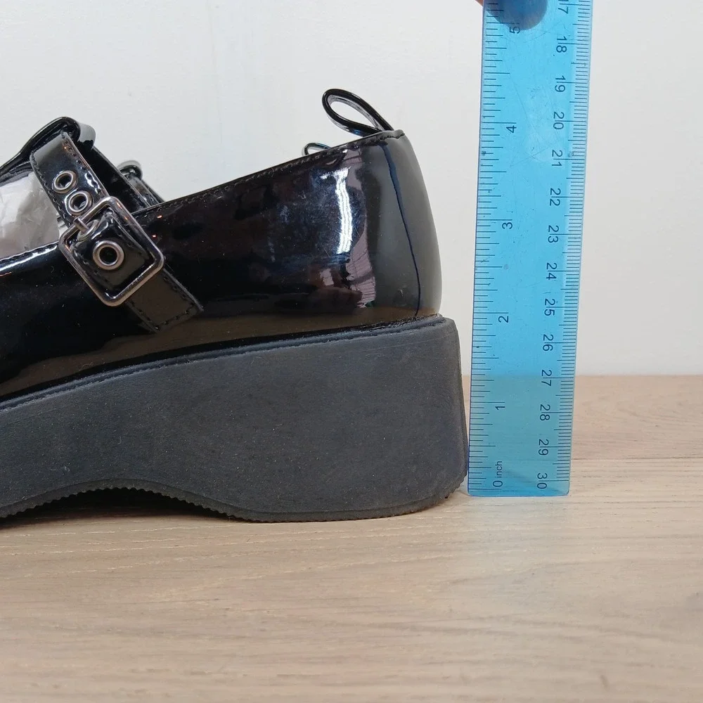 Steve Madden Jgene Flats Girls 4 Black Patent Mary Jane Platform Goth Preppy